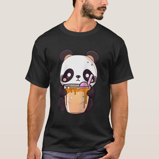 Kawaii Bubble Tea Panda Boba-Tea Japanese Baseball T Shirt (Framsida)