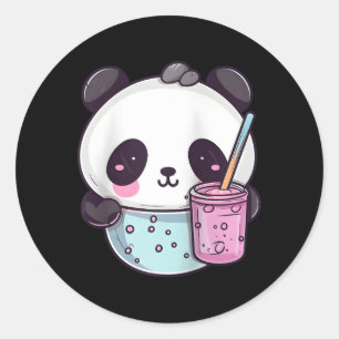 Kawaii Bubble Tea Panda Boba-Tea Japanska basket Runt Klistermärke