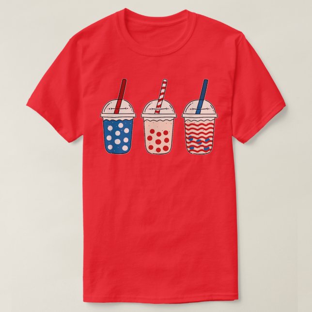 Kawaii Bubble Tea Rött vitt blått American Flagga  T Shirt (Design framsida)