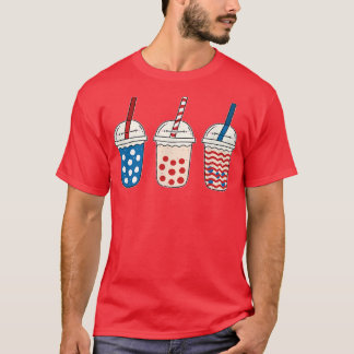 Kawaii Bubble Tea Rött vitt blått American Flagga  T Shirt