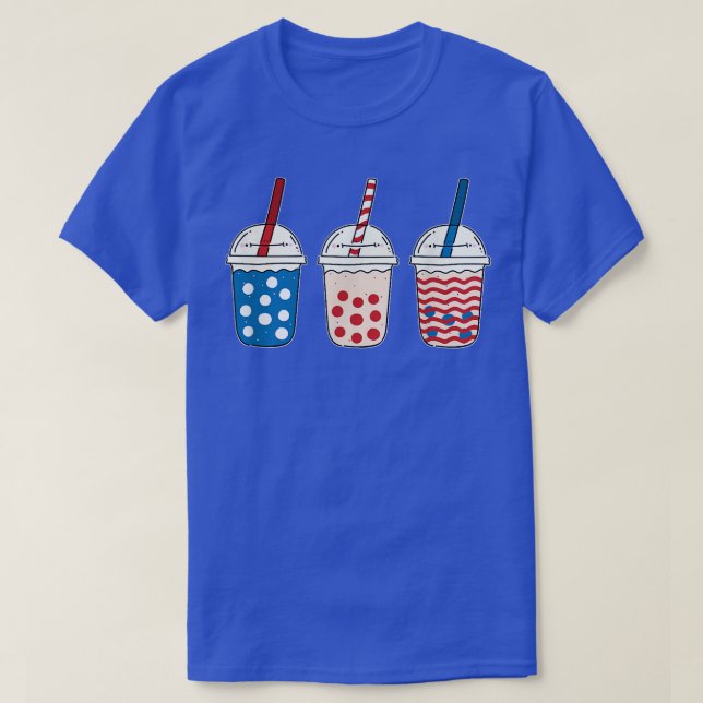 Kawaii Bubble Tea Rött vitt blått American Flagga  T Shirt (Design framsida)