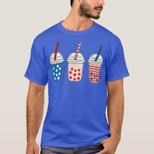 Kawaii Bubble Tea Rött vitt blått American Flagga T Shirt