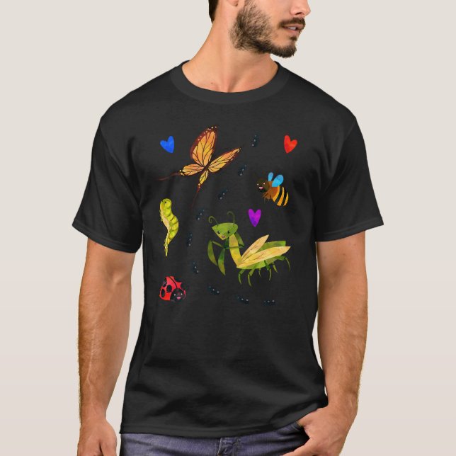 Kawaii Bugs Insect Ladybug Bee Mantis Butterfly fo T Shirt (Framsida)