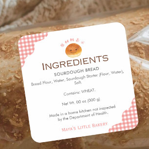 Kawaii Bun Röd Gingham Bageri Ingrediens Produkt Fyrkantigt Klistermärke