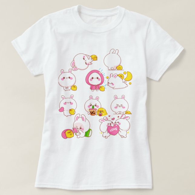Kawaii Bunnies T Shirt (Design framsida)