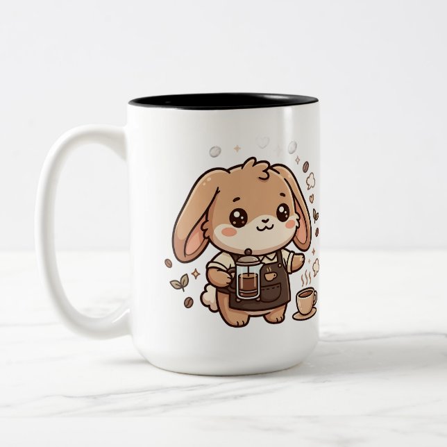 Kawaii Bunny Barista Mugg Tvåtonsfärgad (Vänster)
