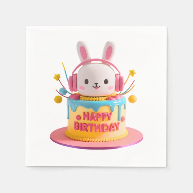 Kawaii Bunny Birthday Pappersservett (Framsidan)