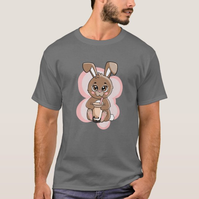 Kawaii Bunny Boba Bubble Tea Cute Anime Rabbit Wom T Shirt (Framsida)