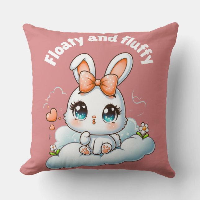 Kawaii Bunny – Cute Chibi Rabbit Throw Pillow Kudde (Framsida)