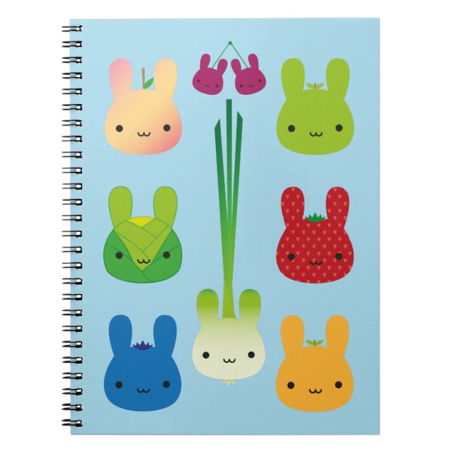Kawaii Bunny Fruit & Vegetables Anteckningsbok (Framsidan)