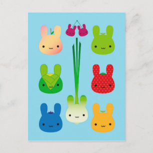 Kawaii Bunny Fruit & Vegetables Vykort