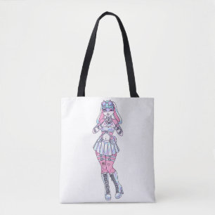Kawaii Bunny Girl Pastel Hårig Tote Bag Tygkasse