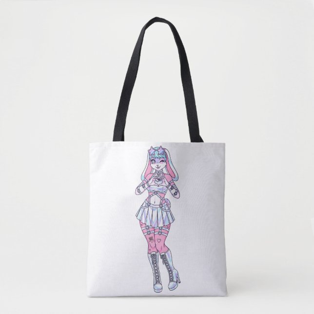 Kawaii Bunny Girl Pastel Hårig Tote Bag Tygkasse (Framsida)