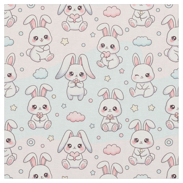 Kawaii Bunny Happy Rabbit Tyg (Närbild)