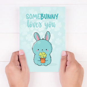 Kawaii Bunny Holding Klöver: Lite bunny Kärlek du Kort