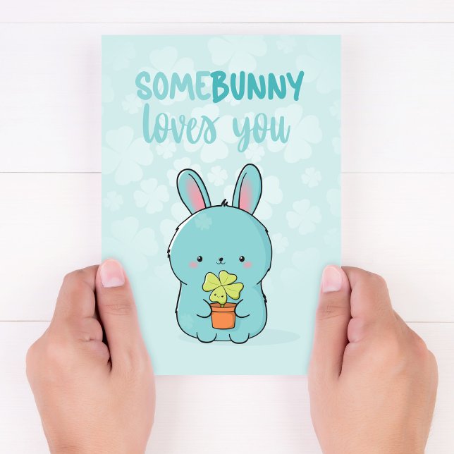 Kawaii Bunny Holding Klöver: Lite bunny Kärlek du Kort (Skapare uppladdad)
