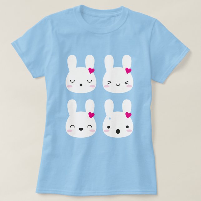 Kawaii Bunny Känslor T Shirt (Design framsida)