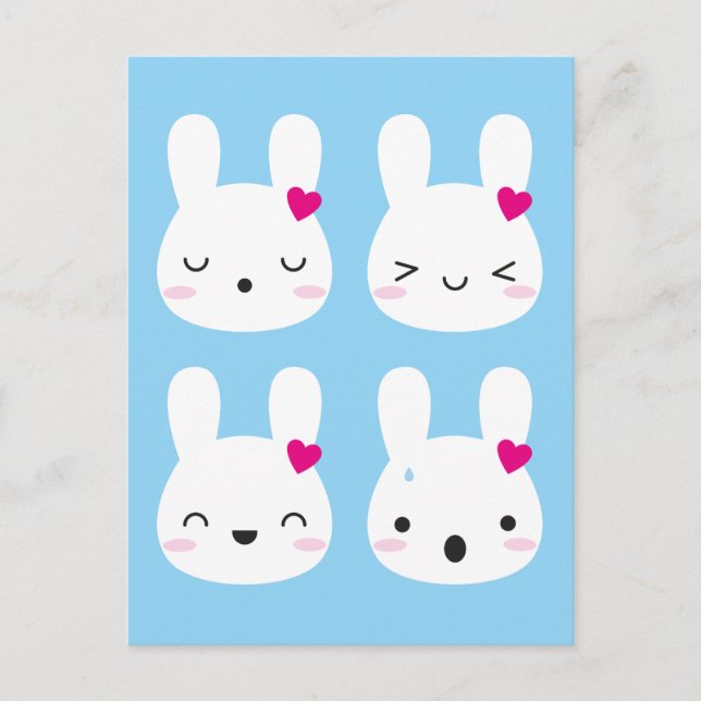 Kawaii Bunny Känslor Vykort (Framsida)