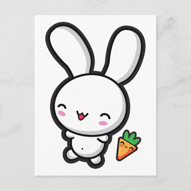 Kawaii Bunny och Carrot Vykort (Framsida)