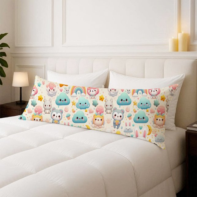 Kawaii Bunny Pastel Whimsical Barnkammar Kroppskud Kroppskudde (Kawaii Bunny Pastel Whimsical Nursery Body Pillow)