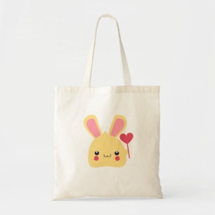 Kawaii Bunny Rabbit Ansikte med Heart på en Stick Tygkasse