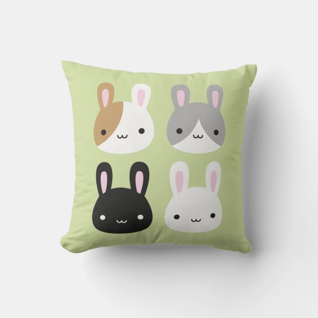 Kawaii Bunny Rabbits Reversible Kudde (Framsida)