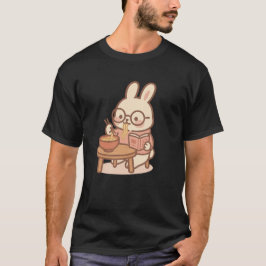 Kawaii Bunny Reading & Eating Ramen - Mysiga Bunny T Shirt