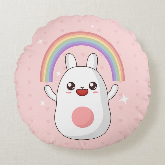 Kawaii Bunny Rund Kudde (Framsidan)