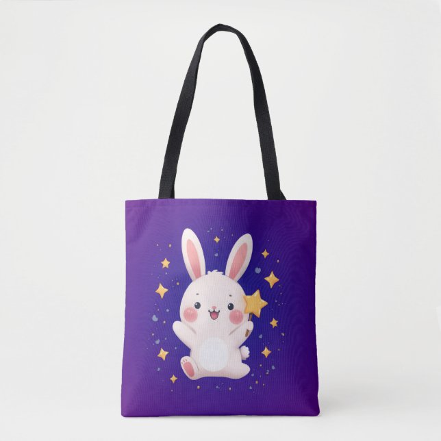 Kawaii Bunny Star Tote Bag Cute and Fun Accessory Tygkasse (Framsida)