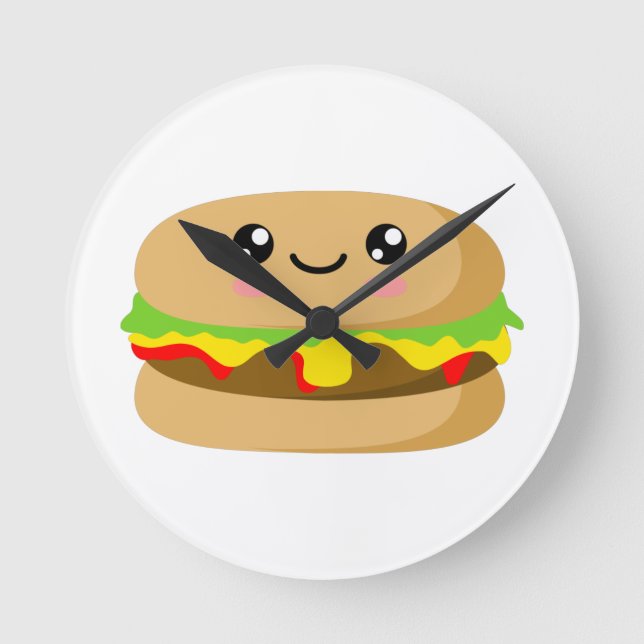 Kawaii Burger Rund Klocka (Framsida)