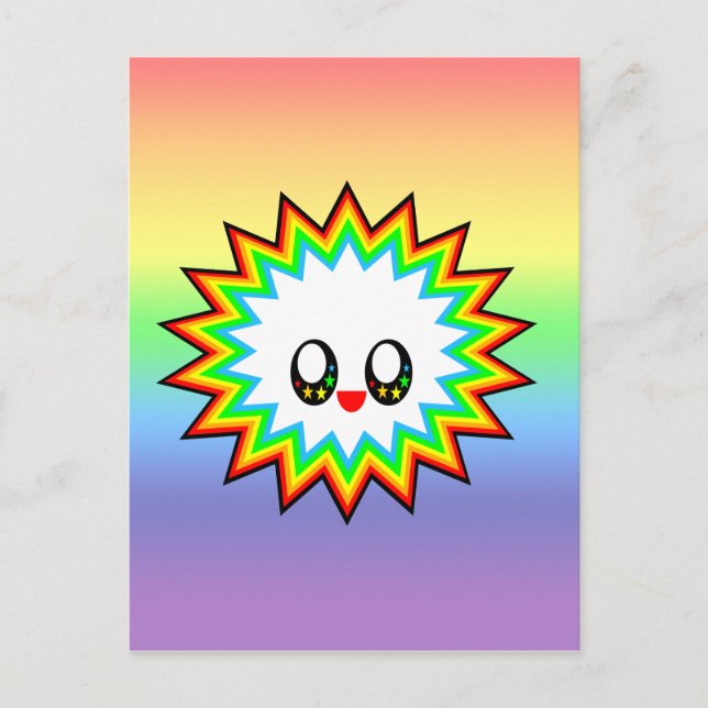 KAWAII BURST RAINBOW LYCKLIG ANSIKTE VYKORT (Framsida)
