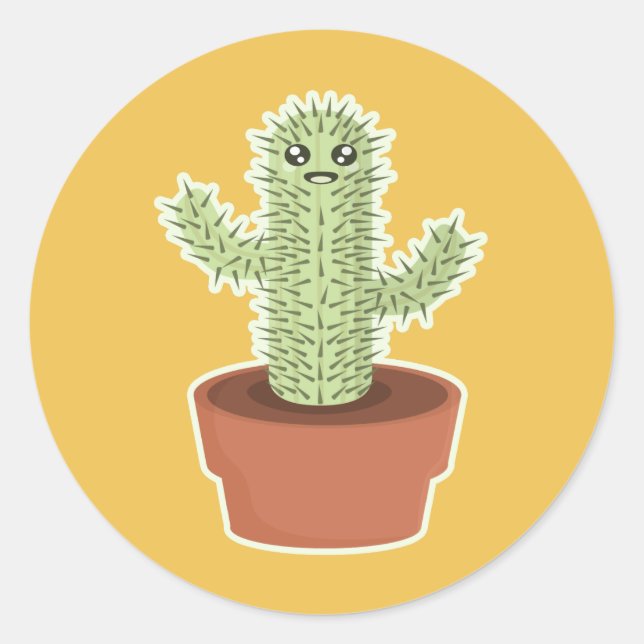 Kawaii Cactus Runt Klistermärke (Framsida)