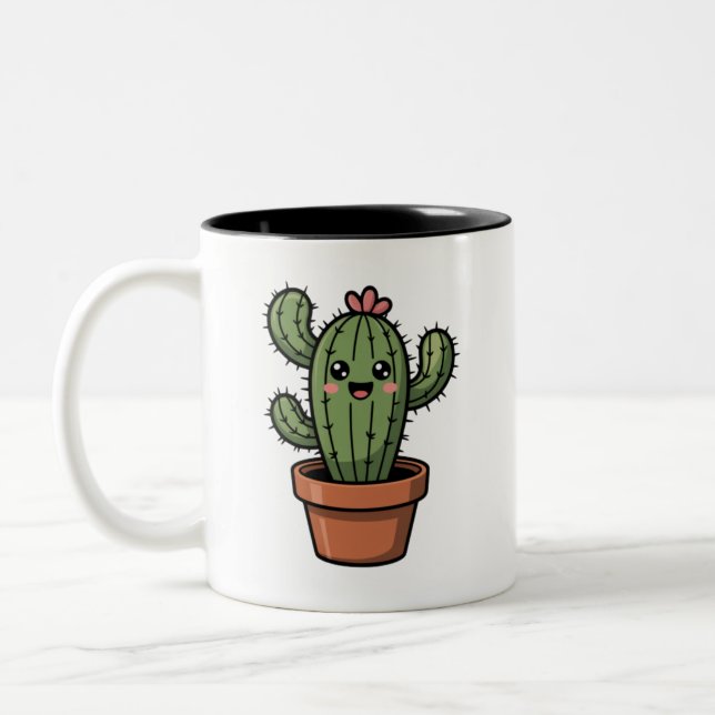 Kawaii Cactus Två-Tonad Mugg (Vänster)