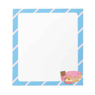 Kawaii Cake på ett Anteckningsblock med stripe-bak