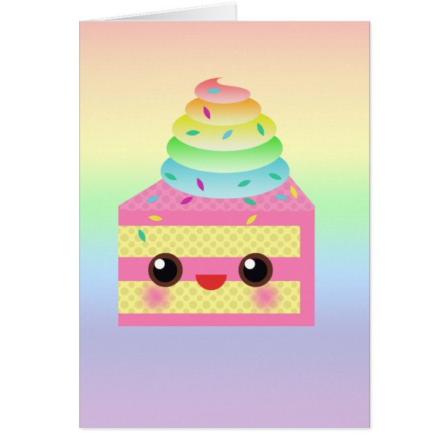Kawaii Cake Rosa Rainbow Sprinkles Roligt Dessert OBS Kort (Framsidan)