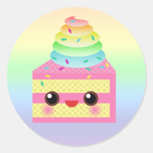 Kawaii Cake Rosa Rainbow Sprinkles Roligt Dessert Runt Klistermärke