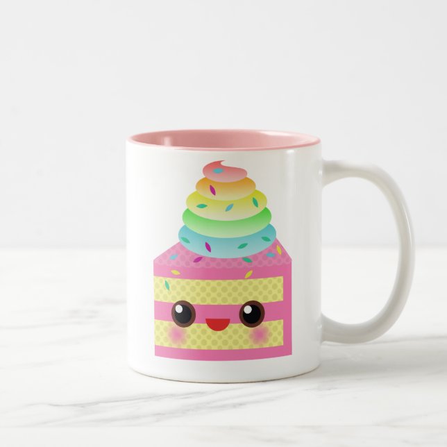 Kawaii Cake Rosa Rainbow Sprinkles Roligt Dessert Två-Tonad Mugg (Höger)