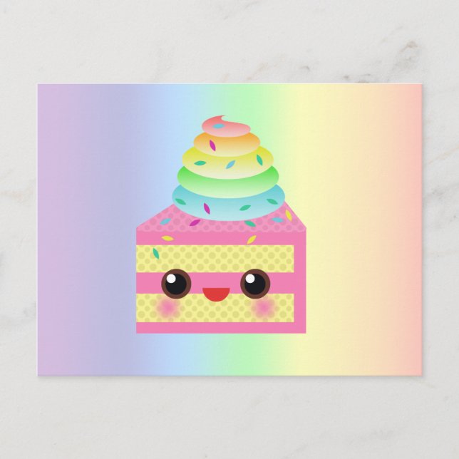 Kawaii Cake Rosa Rainbow Sprinkles Roligt Dessert Vykort (Framsida)