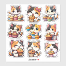 Kawaii calico cat muffin Anpassningsbar-cut Vinyl