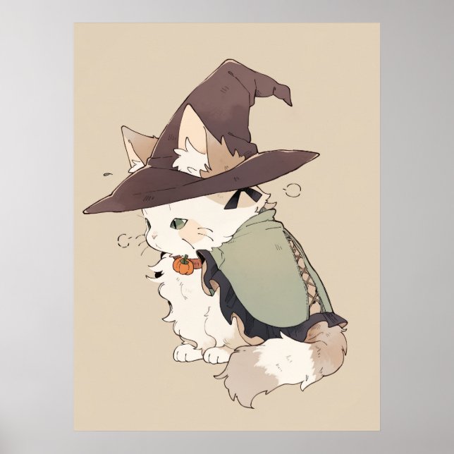 Kawaii Calico Cat Play A Witch Poster (Framsidan)