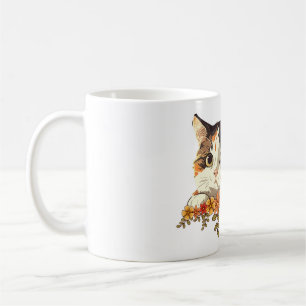 Kawaii Calico Katt Blommig Tittar Fram Konst Kaffemugg