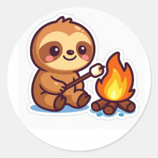 Kawaii Campfire Sloth Sticker Runt Klistermärke