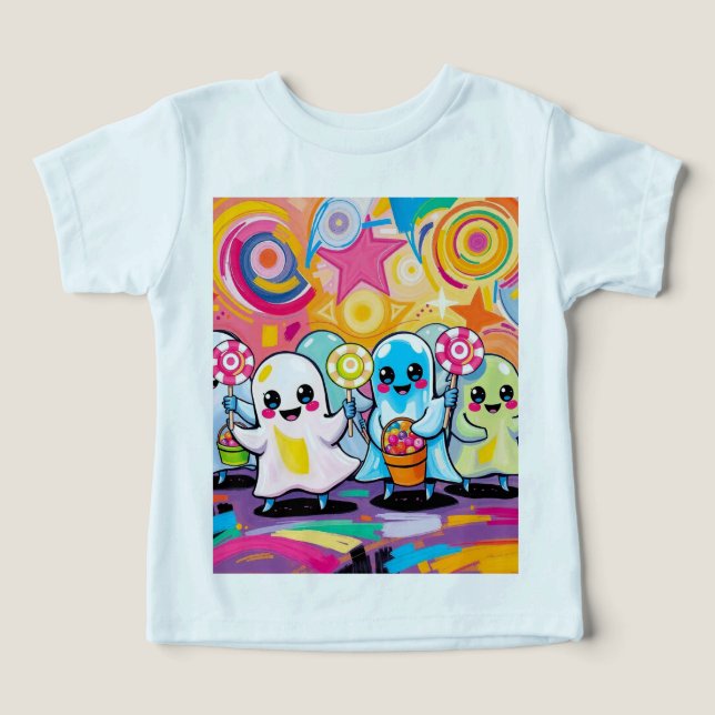 Kawaii Candy Parad Colorful Cute Tecknad T Shirt (Design Framsida)