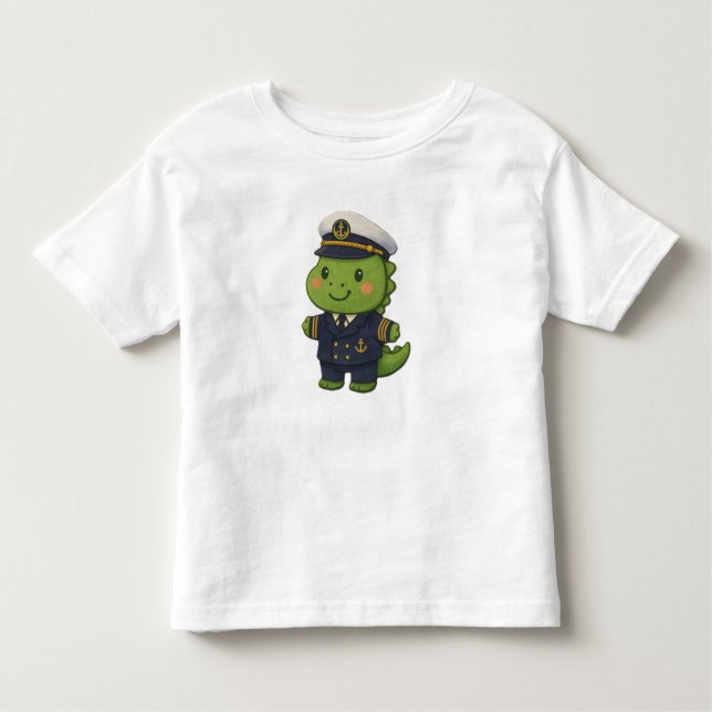 Kawaii Captain Dinosaur – Cute Dino Jobs T Shirt (Framsida)