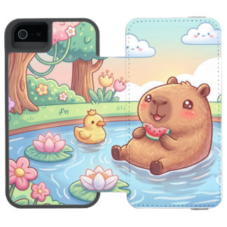 Kawaii capy in a pond