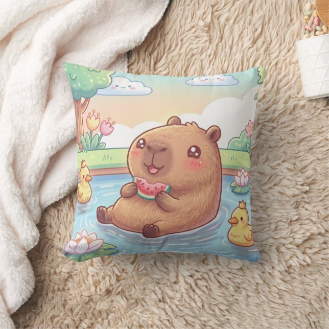 Kawaii capy in a pond kudde (Filt)
