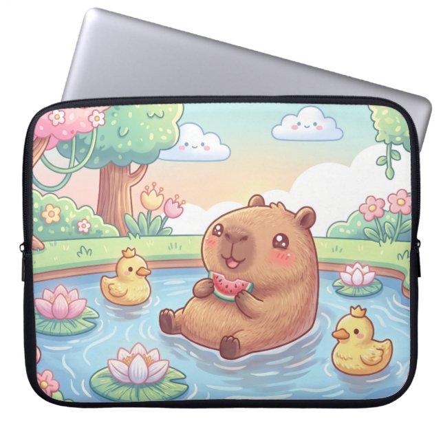 Kawaii capy in a pond laptop fodral (Framsidan)