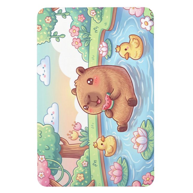 Kawaii capy in a pond magnet (Vertikal)