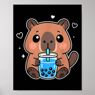 Kawaii Capybara Boba Drink Japansk Cute Anime Cap Poster