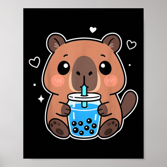 Kawaii Capybara Boba Drink Japansk Cute Anime Cap Poster (Framsidan)